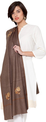 WEAVERS VILLA Wool Blend Embellished Women Shawl(Brown)