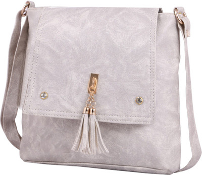 

raj collection Women Evening/Party Grey Leatherette Sling Bag