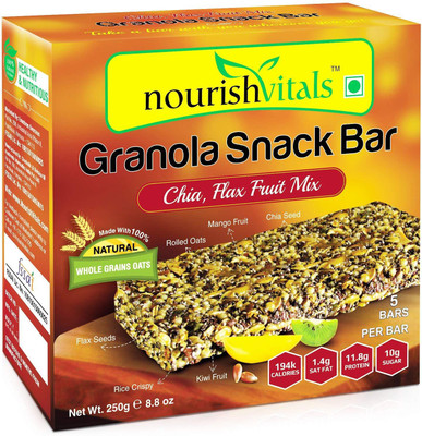 

NourishVitals Granola Snack Bar - Chia Flax Fruit Mix (5 Bars) - High in Energy, Protein(250 g)