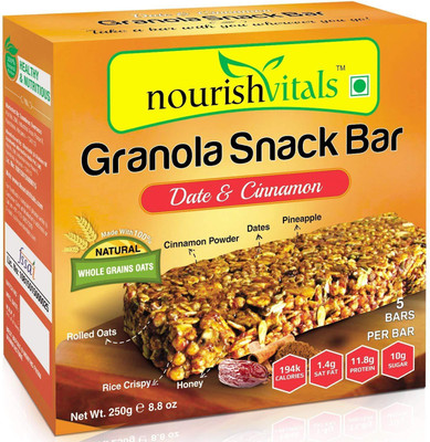 

NourishVitals Granola Snack Bar - Date & Cinnamon (5 Bars) - High in Energy, Protein(250 g)