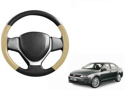 CARIZO Hand Stiched Steering Cover For Volkswagen Jetta(Black, Beige, Leatherite)