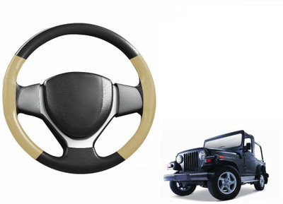 CARIZO Hand Stiched Steering Cover For Mahindra Thar(Black, Beige, Leatherite)
