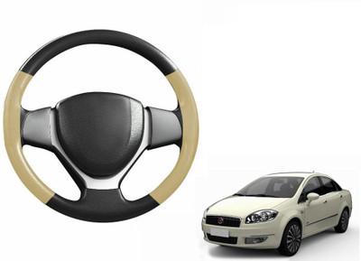 CARIZO Hand Stiched Steering Cover For Fiat Linea(Black, Beige, Leatherite)