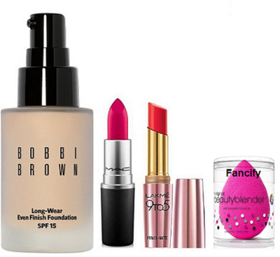 

fancify sponge puff,Bobbi brown long-wear even finish foundation & mac matte finish lipstick & 9 to 5 Primer + Matte Lipstick(Set of 4)