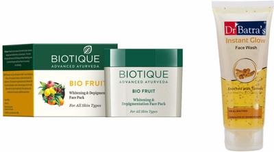 

Biotique Bio Fruit Whitening, Depigmentation,Tan Removal Face Pack for All Skin Types-75gm & Instant Glow Face Wash-100gm(Set of 1)