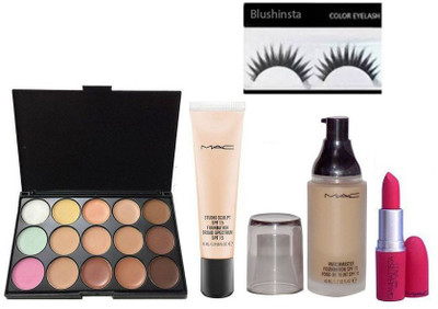 

blushinsta combo kit of shades pallate sculpt foundation matchmaster foundation eyelashes giambattista lipstick(Set of 5)