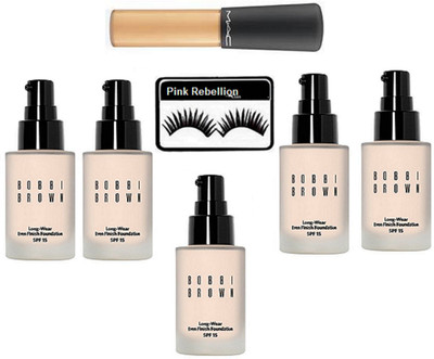 

Pink Rebellion Eyelashes & Bobbi Brown Long Wear Foundation (Pack of 5) & Concealer(Set of 3)