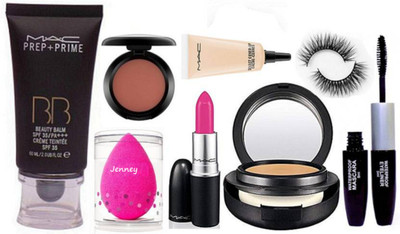 

Jenney Sponge Puff, Mac Prep-Prime BB Beauty Balm Foundation,,Candy Yum-yum Lipstick,Studio Fix Compact,Blusher,Select Cover-up & Color bar 2 In 1 Eyeliner+Mascara With Eyelashes(Set of 8)