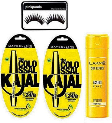 

Pinkpanda Eyelashes, New York Colossal Kajal Set Of 2, Sun Expert UV Lotion(Set of 4)