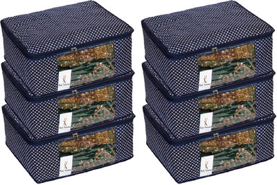 KUBER INDUSTRIES Polka Dots Cotton 6 Pcs Hathkadi Print Saree Cover (Dark Blue) CTKTC2014 CTKTC02014(Dark Blue)