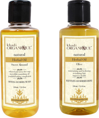 Khadi Organique SWEET ALMOND OIL,OLIVE OIL COMBO PACK 420 ML (PACK OF 2) Hair Oil(420 g)