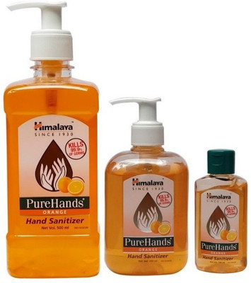 

Himalaya Pure hand Sanitizer Orange fragrance Multi size combo of 500 ml , 250 ml & 100 ml Total 850 ml(850 ml, Pump Dispenser, Pack of 3)