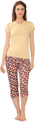 zebu Women Printed Multicolor Top & Capri Set