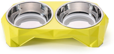 

SRI Food & Water Stainless Steel 2 in 1 Bowl Set For Dog Non-stick & Stainless steel PTFE (Non-stick) Pet Bowl(400 ml Yellow)