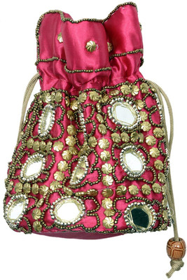 inficraft Ethnic Rajasthani Pouch Bag - Sparkle Pink with Embroidery Pouch(Pink)