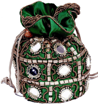 

inficraft Ethnic Rajasthani Pouch Bag - Sparkle Green with Embroidery Pouch(Green)