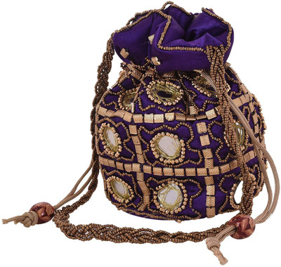

inficraft Ethnic Rajasthani Pouch Bag - Sparkle Blue with Embroidery Pouch(Blue)