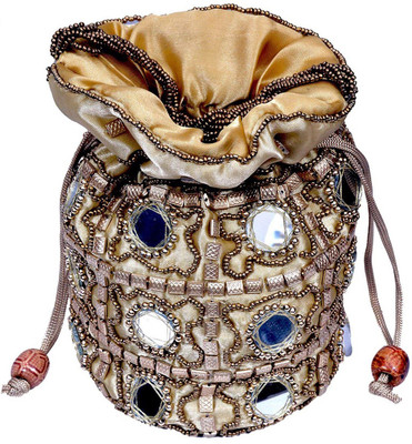 

inficraft Ethnic Rajasthani Pouch Bag - Sparkle Gold with Embroidery Pouch(Gold)