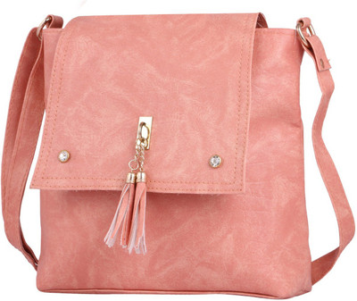 

raj collection Women Casual Pink Leatherette Sling Bag