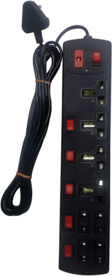 

ACCESSOREEZ Extension_Rectangle Black 8 Socket Surge Protector(Black)