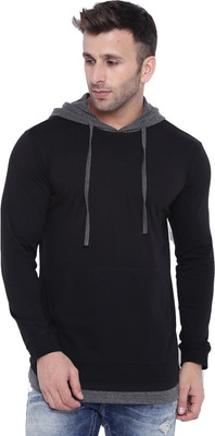 Gritstones Color Block Men Hooded Black, Grey T-Shirt