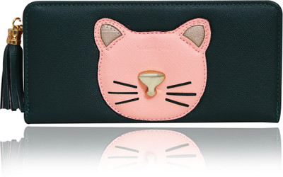 

Bee fashionable Women Green Canvas Wrist Wallet(10 Card Slots), Dark green