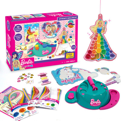 

Quill On Barbie Spyrosity Craft Kit - Make Barbie Themed Quilling Cards, Photo Frame, Book Cover, Magnets and Hangings - With Patent Pending Motorised Tool - For Girls Above 5 Years