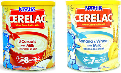 

Nestle 3 Cereal With Milk 400g + Banana & Wheat With Milk 400g Cereal(800 g, Pack of 2, 1)