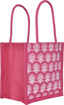 

Jute Cottage Floral Motif Lunch Bag | 7 in x 7 in x 5 in Waterproof Lunch Bag(Pink, 1 L)