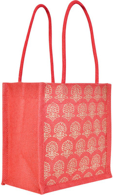 

Jute Cottage Floral Motif Lunch Bag | 7 in x 7 in x 5 in Waterproof Lunch Bag(Red, 1 L)
