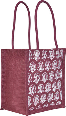 

Jute Cottage Floral Motif Lunch Bag | 7 in x 7 in x 5 in Waterproof Lunch Bag(Maroon, 1 L)