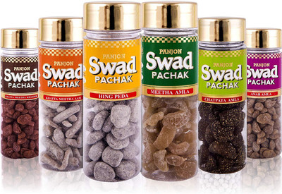 

Swad Pachak Set of 6 Bottles Chatpata Amla, Hing Peda, Meetha Amla, Khatta Meetha Khajoor, Anar Amla, Khatta Meetha Aam, (Pack of 6), 660 gm Mouth Freshener(Pack of 6)