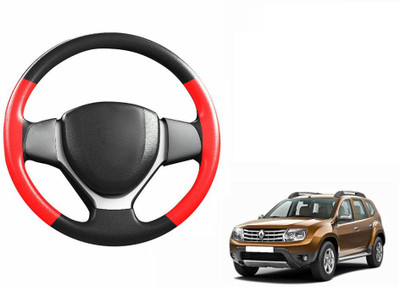 CARIZO Hand Stiched Steering Cover For Renault Duster(Black, Red, Leatherite)