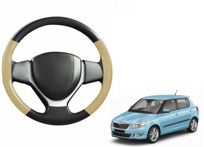 CARIZO Hand Stiched Steering Cover For Skoda Fabia(Black, Beige, Leatherite)