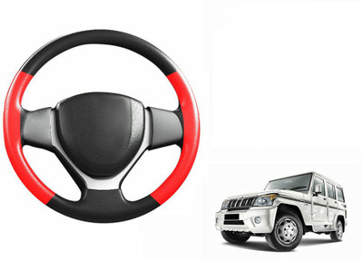 CARIZO Hand Stiched Steering Cover For Mahindra Bolero(Black, Red, Leatherite)