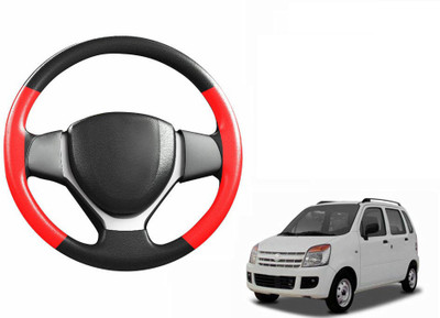 CARIZO Hand Stiched Steering Cover For Maruti WagonR(Black, Red, Leatherite)