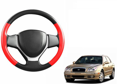 CARIZO Hand Stiched Steering Cover For Hyundai Sonata Fluidic(Black, Red, Leatherite)