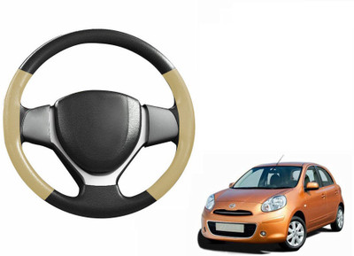 CARIZO Hand Stiched Steering Cover For Nissan Micra(Black, Beige, Leatherite)