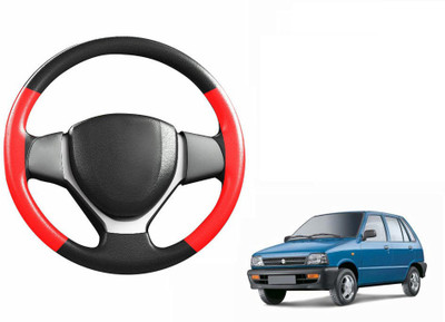 CARIZO Hand Stiched Steering Cover For Maruti 800(Black, Red, Leatherite)