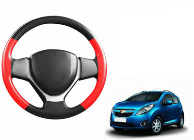 CARIZO Hand Stiched Steering Cover For Chevrolet Beat(Black, Red, Leatherite)