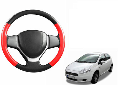 CARIZO Hand Stiched Steering Cover For Fiat Punto(Black, Red, Leatherite)