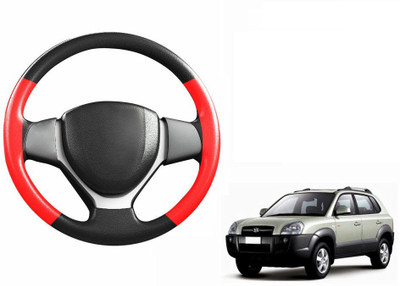 CARIZO Hand Stiched Steering Cover For Hyundai Tucson(Black, Red, Leatherite)