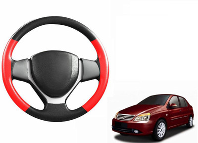 CARIZO Hand Stiched Steering Cover For Tata Indigo CS(Black, Red, Leatherite)