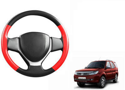 CARIZO Hand Stiched Steering Cover For Tata Safari Storme(Black, Red, Leatherite)