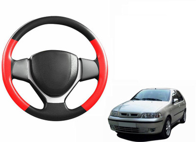 CARIZO Hand Stiched Steering Cover For Fiat Palio(Black, Red, Leatherite)