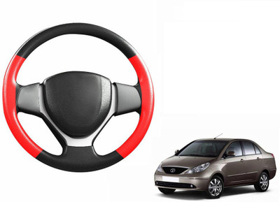 CARIZO Hand Stiched Steering Cover For Tata Indigo(Black, Red, Leatherite)