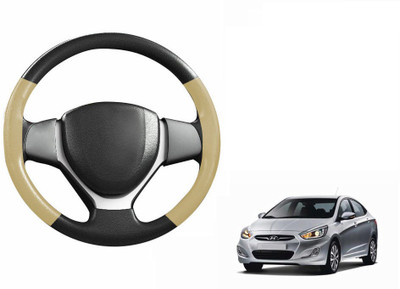 CARIZO Hand Stiched Steering Cover For Hyundai Verna Fluidic(Black, Beige, Leatherite)