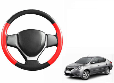 CARIZO Hand Stiched Steering Cover For Nissan Sunny(Black, Red, Leatherite)