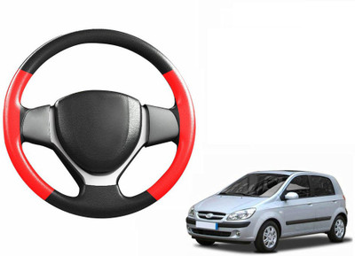 CARIZO Hand Stiched Steering Cover For Hyundai Getz(Black, Red, Leatherite)