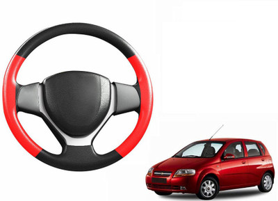 CARIZO Hand Stiched Steering Cover For Chevrolet Aveo UVA(Black, Red, Leatherite)